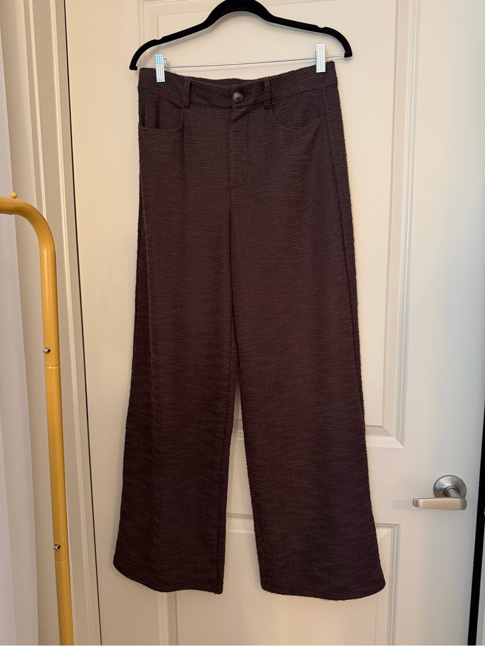 H&M Wide-Leg Textured Pants — Dark Brown
